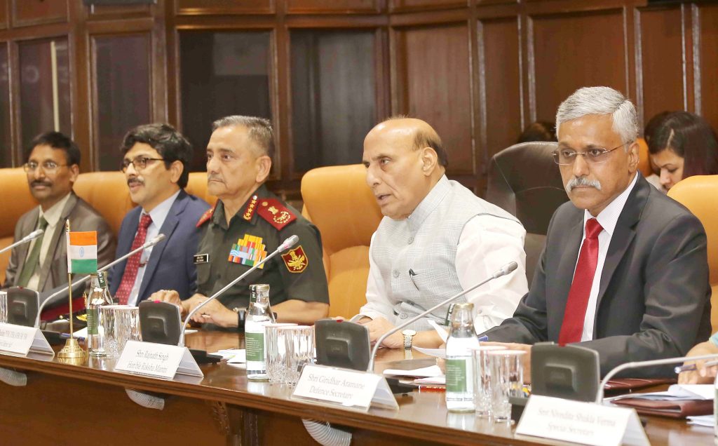 The Union Minister for Defence, Shri Rajnath Singh in a bilateral meeting with German Federal Minister of Defence, Mr Boris Pistorius, in New Delhi on June 06, 2023. The Chief of Defence Staff, General Anil Chauhan and Defence Secretary, Shri Giridhar Aramane are also seen.