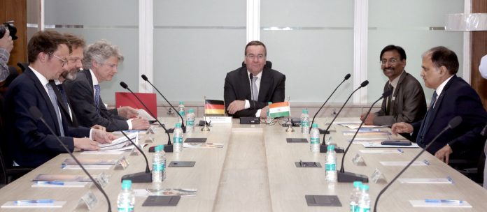German Federal Minister of Defence, Mr Boris Pistorius interacting with young entrepreneurs in an event of iDEX start-ups, in IIT Delhi on June 06, 2023.