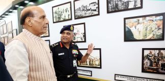 Meeting of the Consultative Committee for MoD on self-reliance in Bengaluru held under Rajnath Singh’s guidance The Union Minister for Defence, Shri Rajnath Singh at the photo exhibition organised on the sidelines of the special commemorative seminar that celebrated 75 years of UN Peacekeeping, in New Delhi on June 13, 2023.