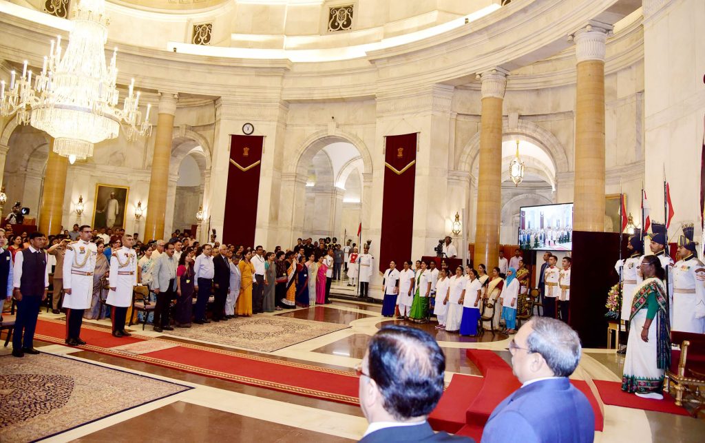 The President of India, Smt Droupadi Murmu attends the National Florence Nightingale Awards function for the years 2022 and 2023 at Rashtrapati Bhavan, in New Delhi on June 22, 2023.