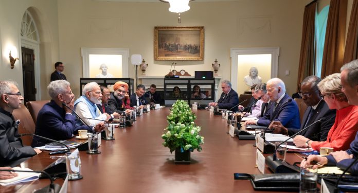 PM and the President of USA, Mr. Joe Biden at the Expanded Bilateral Meeting in White House, Washington DC on June 22, 2023.