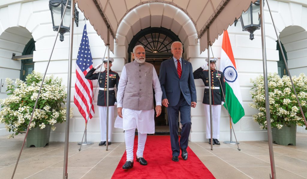 PM and the President of USA, Mr. Joe Biden during the Meeting with top CEOs at White House, Washington DC on June 23, 2023.