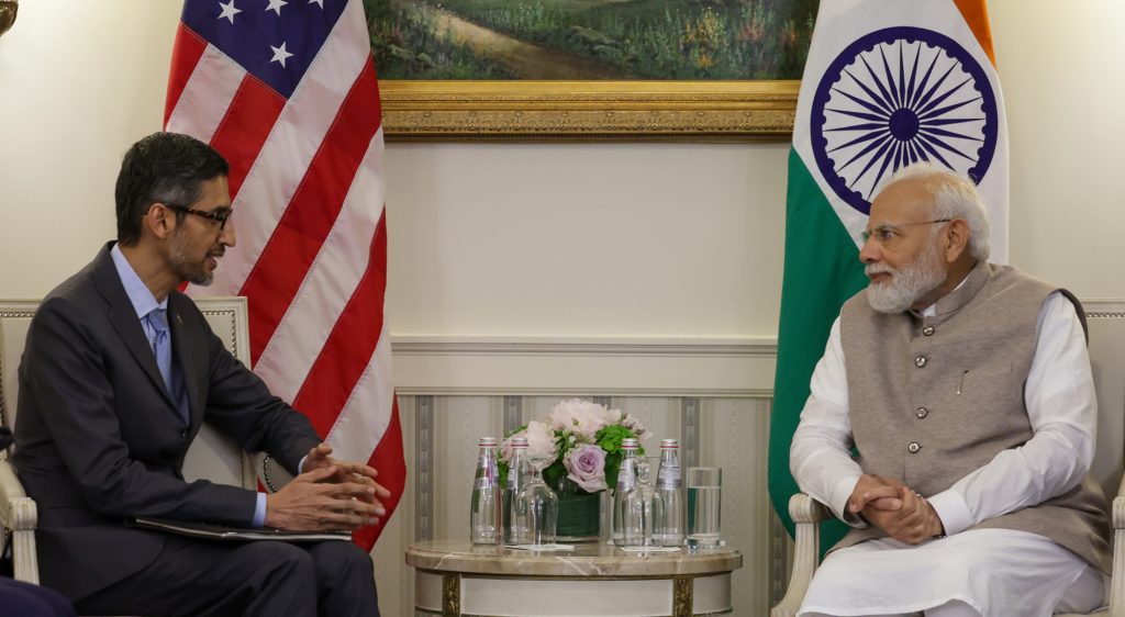 PM meeting the CEO of Google & Alphabet, Mr. Sundar Pichai, at White House, Washington DC on June 23, 2023.