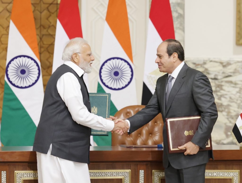 PM and Egyptian President, Mr. Abdel Fattah El-Sisi at the Exchange of MOUs/ Strategic Partnership document, at President House (Cairo), in Egypt on June 25, 2023.