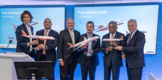 Air India Firms Up Orders for 470 Airbus and Boeing Aircraft, Signs Purchase Agreements at Paris Air Show Left to right: Rémi Maillard, President and MD, Airbus India and South Asia, Nipun Agarwal, Chief Commercial and Tranformation Officer, Air India, Campbell Wilson, CEO & MD, Air India, Guillaume Faury, CEO, Airbus, N. Chandrasekaran, Chairman of Tata Sons and Air India, and Christian Scherer, Chief Commercial Officer and Head of International, Airbus