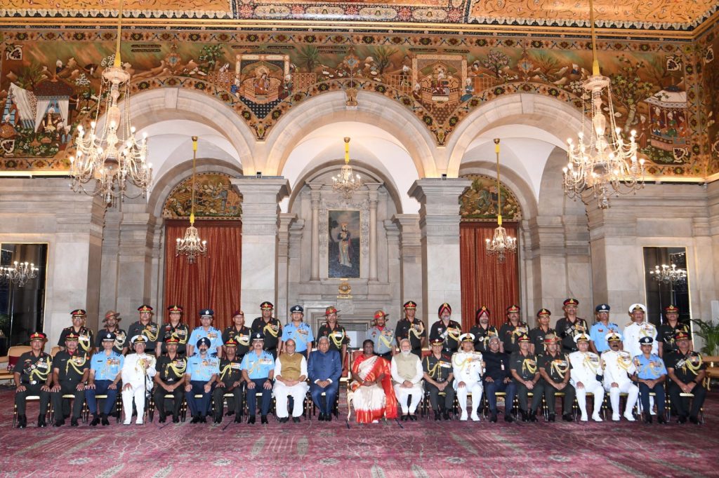 Honourable President of India Smt. Droupadi Murmu in the Defence Investiture Ceremony held at Rashtrapati Bhavan on 27 June 2023. 
