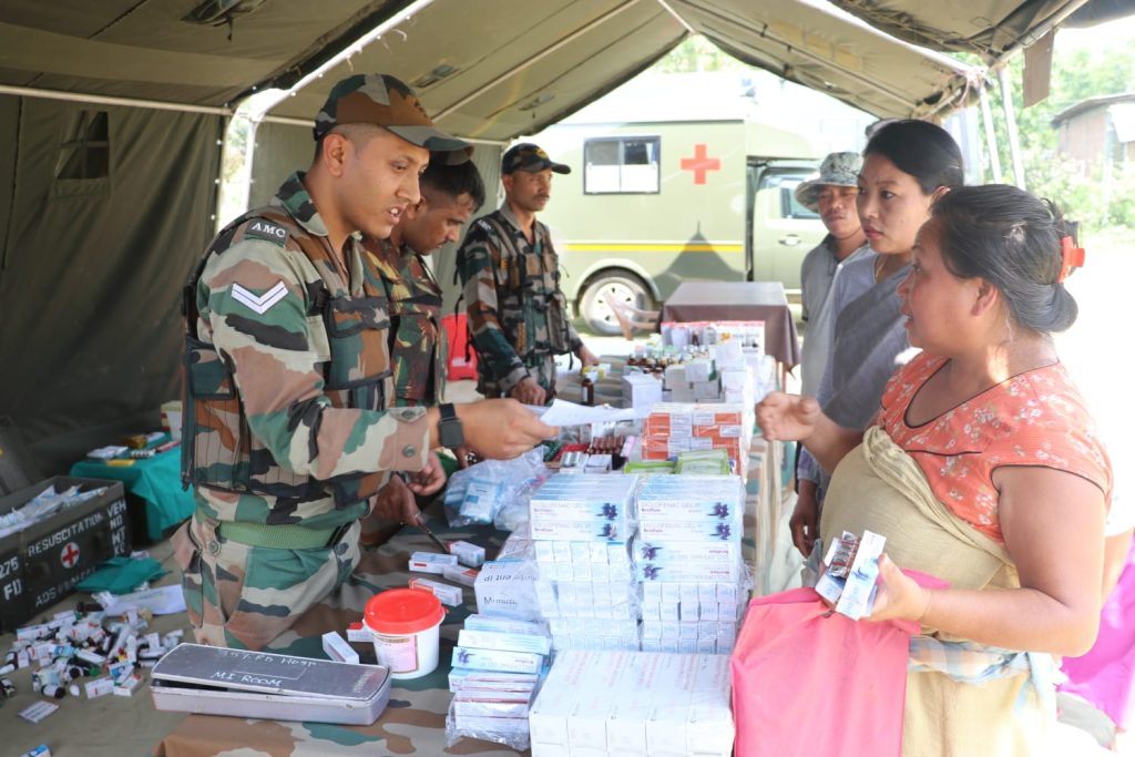 Indian Army in a joint effort with District Administration and Medical Authorities organised a Mega Medical Camp at the most affected bordering villages and Relief Camps at Oksumbung and Torongloabi on 05 June 2023.