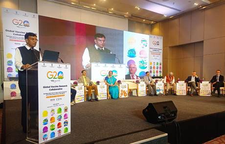 Dr. Mansukh Mandaviya addresses Global Vaccine Research Collaborative Discussion on Vaccine Research and Development, a G20 co-branded event