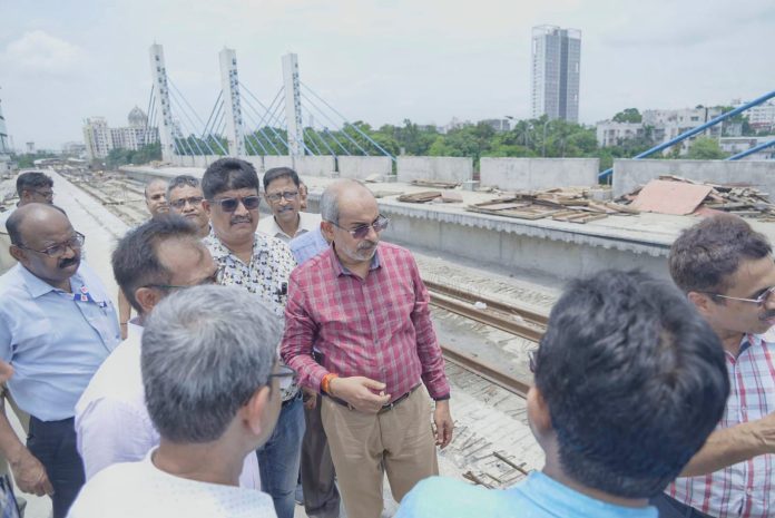 Shri P Uday Kumar Reddy, General Manager, Metro Railway inspected the Majerhat station of Joka- Esplanade Corridor (Purple Line) today i.e. on 01.07.2023.