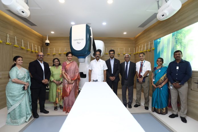 From Left to Right Ms. Sheelaketan, Chief Executive Officer – Apollo Cancer Centre, Chennai, Mr. Dinesh Madhavan, President – Group Oncology and International, Apollo Hospital Enterprise Limited, Dr Rathnadevi R, Senior Consultant - Radiation Oncology, Apollo Cancer Centre, Chennai, Dr Preetha Reddy – Executive Vice Chairperson, Apollo Hospitals Enterprise Limited, Thiru. Thangam Thennarasu, Hon'ble Minister for Finance and Human Resources Management, Govt. of Tamil Nadu, Mr. Harshad Reddy, Director – Operations, Group Oncology and International, Apollo Hospitals Enterprise Limited, Dr Mahadev Potharaju, Senior Consultant – Radiation Oncology, Apollo Cancer Centre, Chennai, Dr Sanjay Chandrasekhar, Senior Consultant – Radiation Oncology, Apollo Cancer Centre, Chennai, Ms. Saraswathi Chitra, Assistant Chief Medical Physicist, Apollo Cancer Centre, Chennai and Mr. Vendhan, Senior Medical Physicist, Apollo Cancer Centre, Chennai.