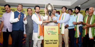 Minister of Sports and Youth Affairs Shri Anurag Singh Thakur unveils trophy for Hero Asian Champions Trophy 2023 The Union Minister for Information & Broadcasting, Youth Affairs and Sports, Shri Anurag Singh Thakur unveils the Hero Asian Champions Trophy, Chennai 2023 at Major Dhyanchand National Stadium, in New Delhi on July 13, 2023.