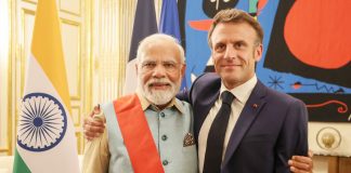 Prime Minister Modi conferred with the Grand Cross of the Legion of Honour PM being conferred with the Grand Cross of the Legion of Honour- France's highest award by the President of the France, Mr. Emmanuel Macron at Elysee Palace, in Paris, France on July 13, 2023.