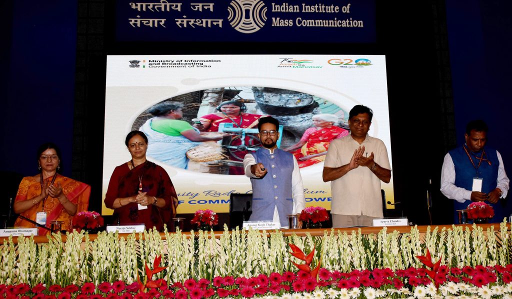 The Union Minister for Information & Broadcasting, Youth Affairs and Sports, Shri Anurag Singh Thakur inaugurates the Regional Community Radio Sammelan (North) at IIMC, in New Delhi on July 23, 2023.