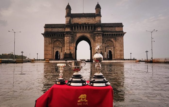 Durand Trophies displayed in front of The Gateway of India