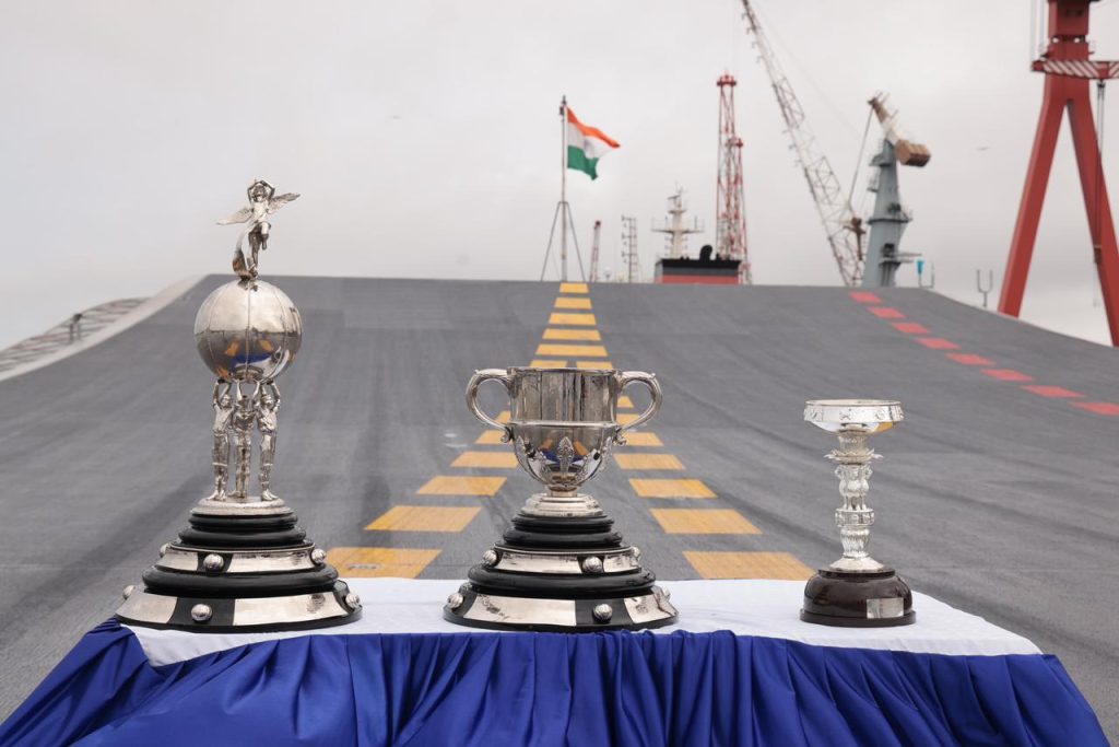 The 132nd edition of the prestigious Durand Cup Trophy Tour Sets Foot on the Magnificent INS Vikrant at Kochi on 14 July 23.