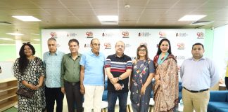 “Grand Unveiling of JFA Library” (L To R)Paromita Ghosh, Director of Candid Communication, Lalit Kankariya, "vice president," Jaideep Patwa "secretary of JFA," Sardarmalji Kankariya, "president of Shree S.S Jain Sabha" Jimmy Tangree, "head of 91.9 friends Fm" Koneenica Banerjee "actress," Jessica Gomes "principal of loreto Day School," Darshan Mutha "principal of SPK Jain futuristic academy."