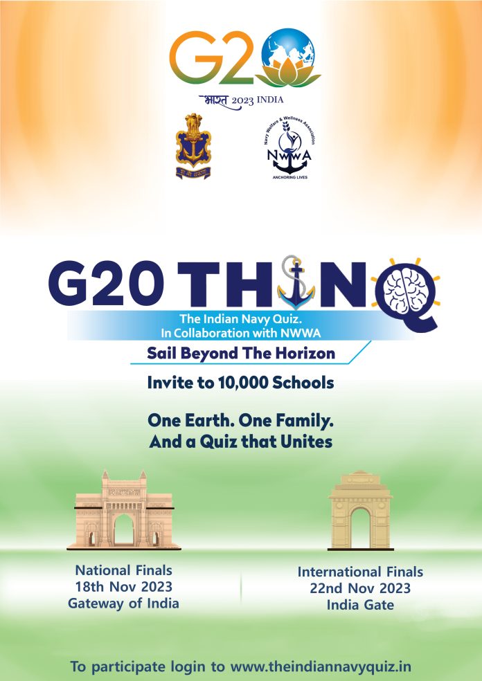 The Indian Navy has launched the second edition of The Indian Navy Quiz “G20 THINQ” which is being hosted under the aegis of the G20 Secretariat, the Indian Navy and the Navy Welfare and Wellness Association (NWWA).