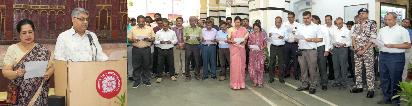 Shri Amar Prakash Dwivedi, General Manager, Eastern Railway administered Sadbhavana pledge with the officers and staff at ER Headquarters at Fairlie Place, Kolkata today (18.08.2023).