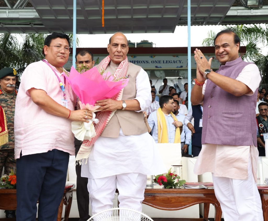The Union Minister for Defence, Shri Rajnath Singh, Hon. Chief Minister of Assam, Shri. Himanta Biswa Sarma at the opening ceremony of 132nd Durand Cup in Kokrajhar, Assam on August 05, 2023.  