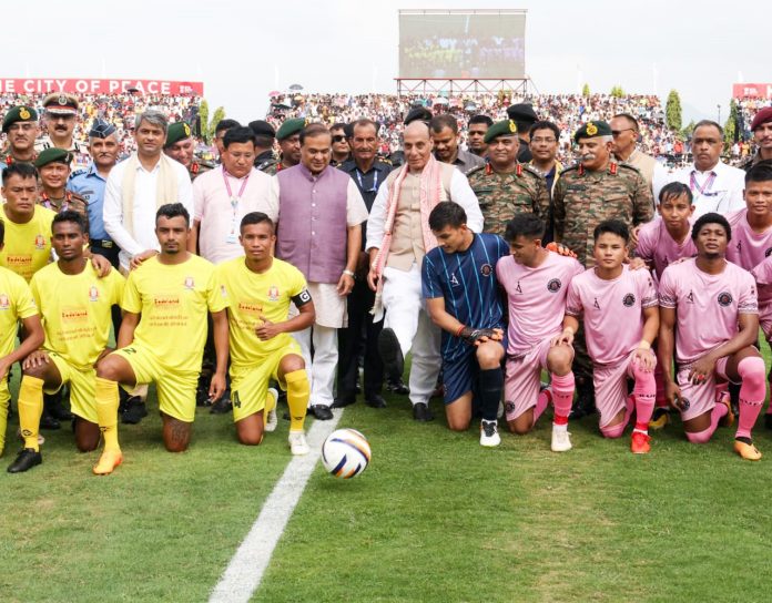 The Union Minister for Defence, Shri Rajnath Singh graces the opening ceremony of 132nd Durand Cup in Kokrajhar, Assam on August 05, 2023.
