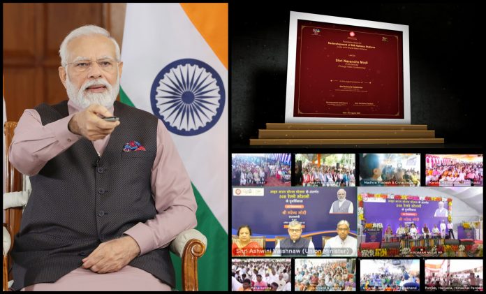PM lays foundation stone for redevelopment of 508 Railway Stations across the country via video conferencing on August 06, 2023.