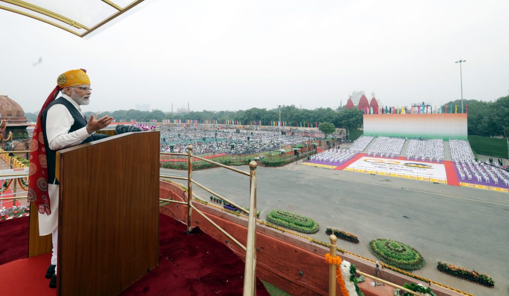 PM addressing the Nation on the occasion of 77th Independence Day from the ramparts of Red Fort, in New Delhi on August 15, 2023.