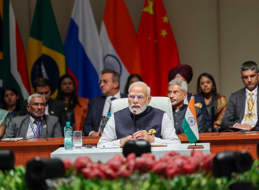 PM addressing at Open Plenary Session of BRICS Summit at Johannesburg, in South Africa on August 23, 2023.