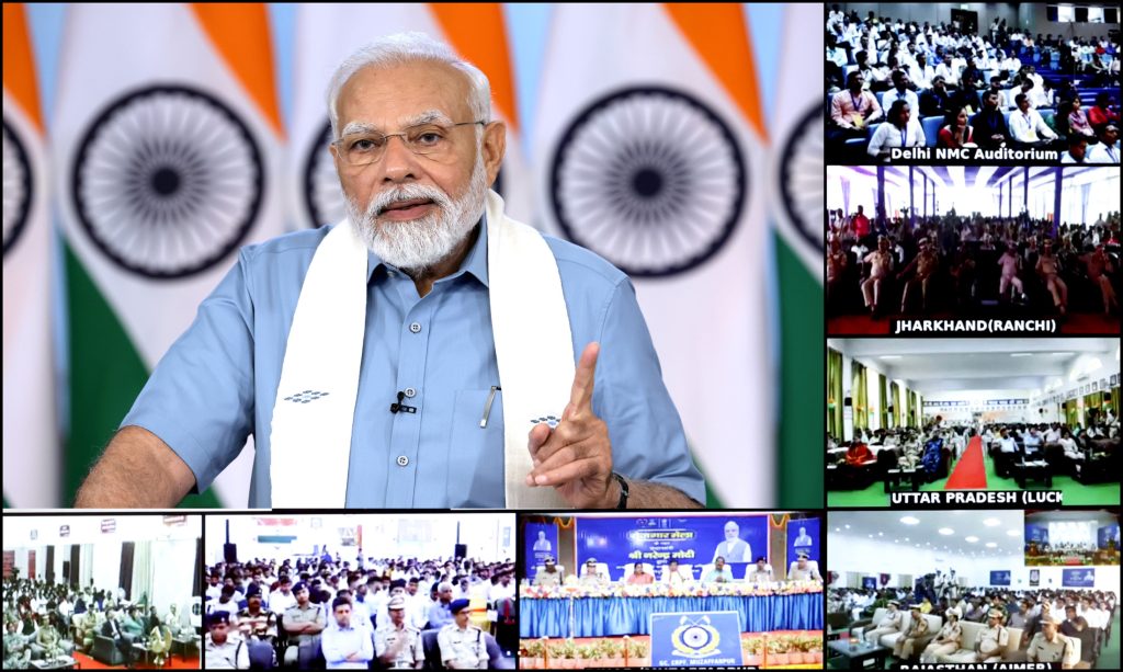 PM addressing at National Rozgar Mela via video conferencing on August 28, 2023.
