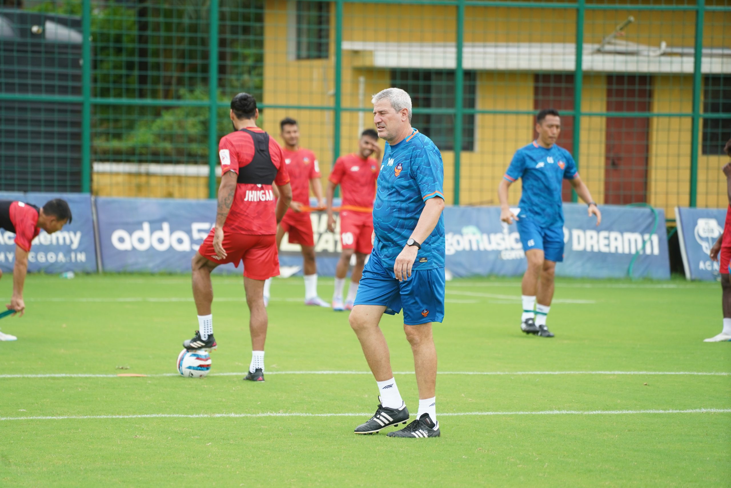 FC Goa coach Manolo Marquez supervising training ahead of their 132nd IndianOil Durand Cup clash against Mohun Bagan Super Giant in Kolkata.