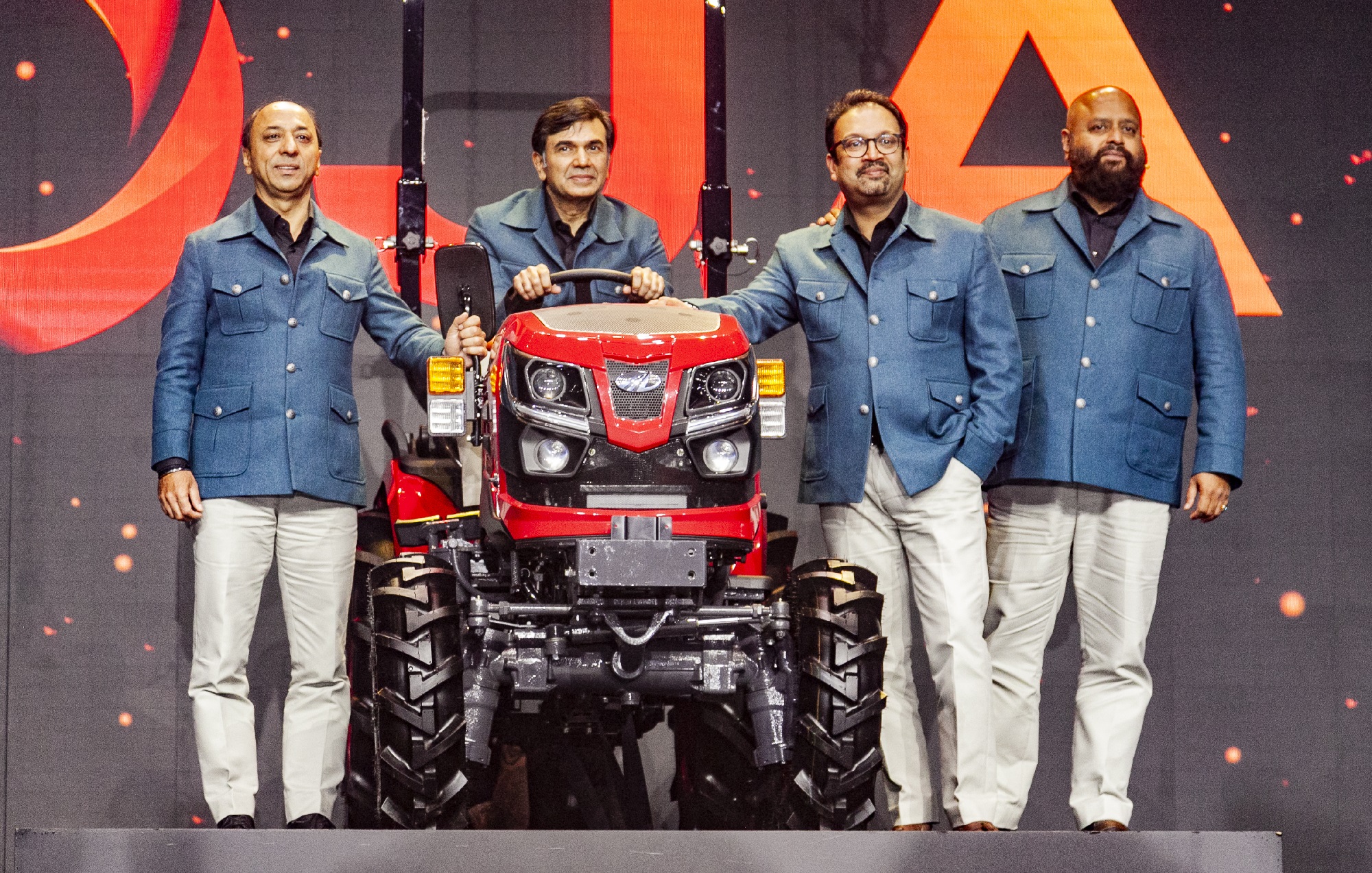L – R: Mr. Hemant Sikka, President, Farm Equipment Sector, M&M Ltd, Mr. Rajesh Jejurikar, ED & CEO, Auto and Farm Sector, M&M Ltd, Mr. Pratap Bose, Chief Design Officer, M&M Ltd and Mr. Vikram Wagh, CEO, Farm Division, M&M Ltd at the launch of the most technologically advanced line of tractor platform – the Mahindra OJA at Futurescape, an event held today in Cape Town, South Africa.