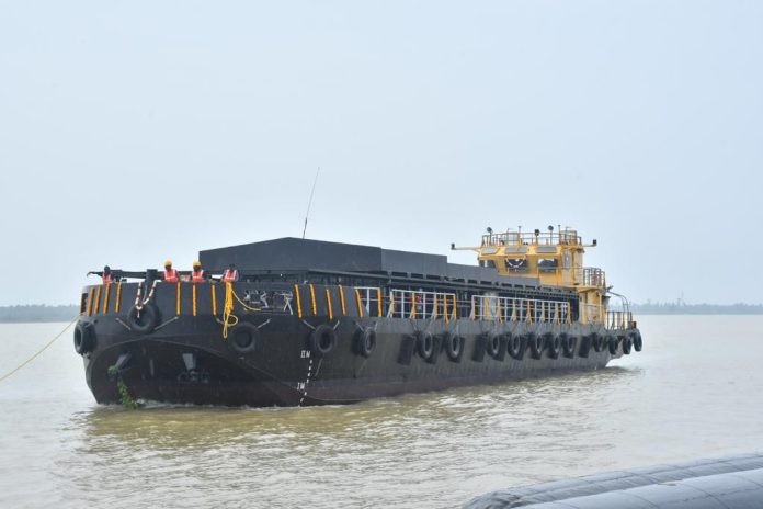 LAUNCH OF SECOND MCA BARGE, YARD 76 (LSAM 8) AT M/S SECON ENGINEERING PROJECTS PVT LTD, VISAKHAPATNAM