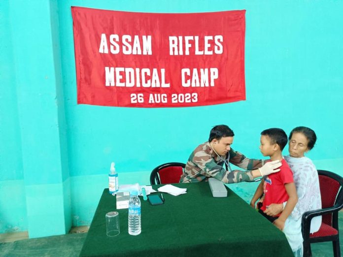 Assam Rifles under Headquarter Inspector General Assam Rifles (East) organised Medical Aid Camp for the residents of relief camp at Bidyanagar Sports Complex, Jiribam District, Manipur.