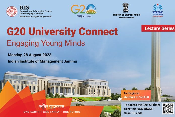 IIM Jammu to hold a “G20 University Connect”-Engaging Young Minds, an initiative of RIS and MoEA, as a part of the Lecture Series.