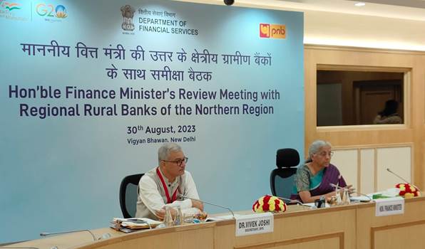 Union Finance Minister Smt. Nirmala Sitharaman chairs the review meeting of Regional Rural Banks of the Northern Region.