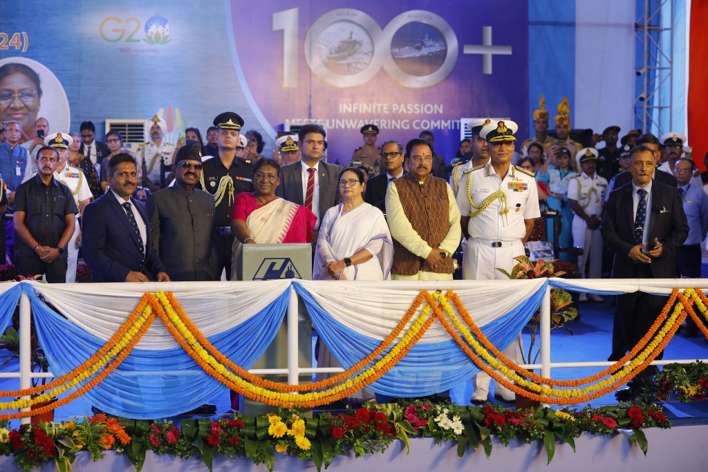 Launch of Vindhyagiri by Hon'ble President of India, Smt Droupadi Murmu. Shri CV Ananda Bose, Hon’ble Governor of West Bengal, Ms Mamata Banerjee Chief Minister of West Bengal, Shri Ajay Bhatt Raksha Rajya Mantri, Admiral R Hari Kumar, Chief of the Naval Staff, other senior officers from the Indian Navy and MoD, were amongst the several dignitaries who attended the launch ceremony.