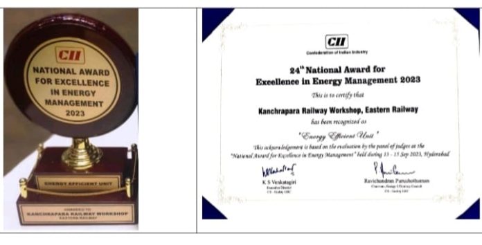 Eastern Railway’s Kanchrapara Railway Workshop received “NATIONAL AWARD FOR EXCELLENCE IN ENERGY MANAGEMENT 2023” by the Confederation of Indian Industry.