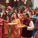 Mukesh Ambani and family performing Aarti on the occasion of Ganesh Chaturthi at their residence.
