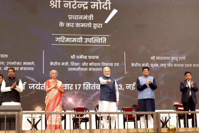 PM launches the PM Vishwakarma Scheme for traditional artisans and craftspeople at India International Convention and Expo Centre (Yashobhoomi) on the occasion of Vishwakarma Jayanti at Dwarka, in New Delhi on September 17, 2023.