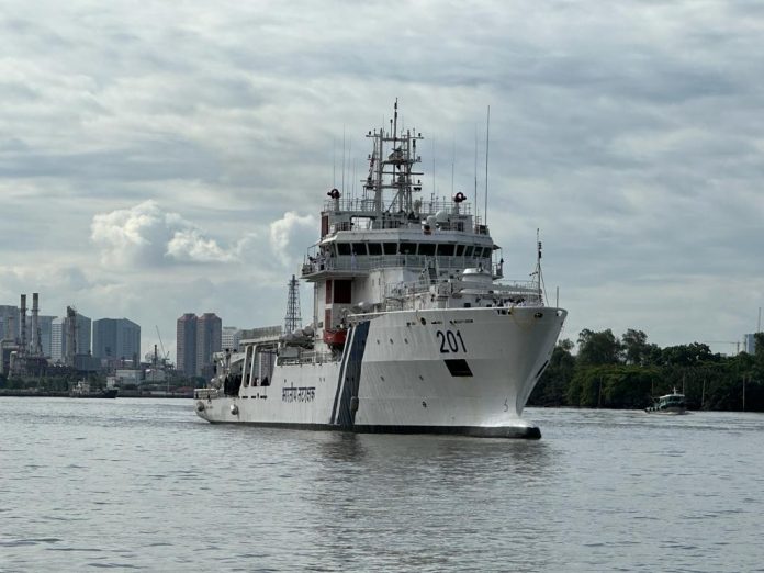 The Indian Coast Guard Ship Samudra Prahari, a specialized Pollution Control Vessel, is currently on an overseas deployment to ASEAN countries from 11 Sep to 14 Oct 2023.
