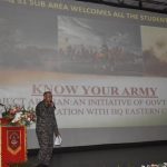 A motivational interaction by the Maj Gen RK Jha, AVSM General Officer Commanding, 51 Sub Area with the students who visited the Narangi Military Station.