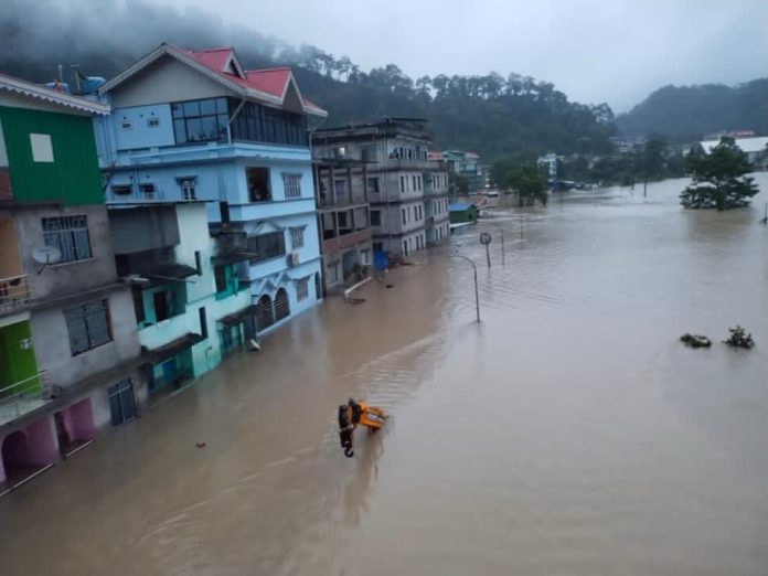 Due to sudden cloud burst over Lhonak Lake in North Sikkim, a flash flood occurred in the Teesta River in Lachen valley.