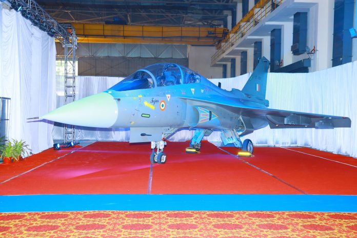 Glimpses of Twin seater LCA Tejas, in Bengaluru on October 04, 2023.