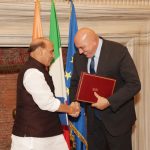 The Union Minister for Defence, Shri Rajnath Singh in a bilateral meeting with the Italian Defence Minister, Mr. Guido Crosetto at Rome, in Italy on October 09, 2023.