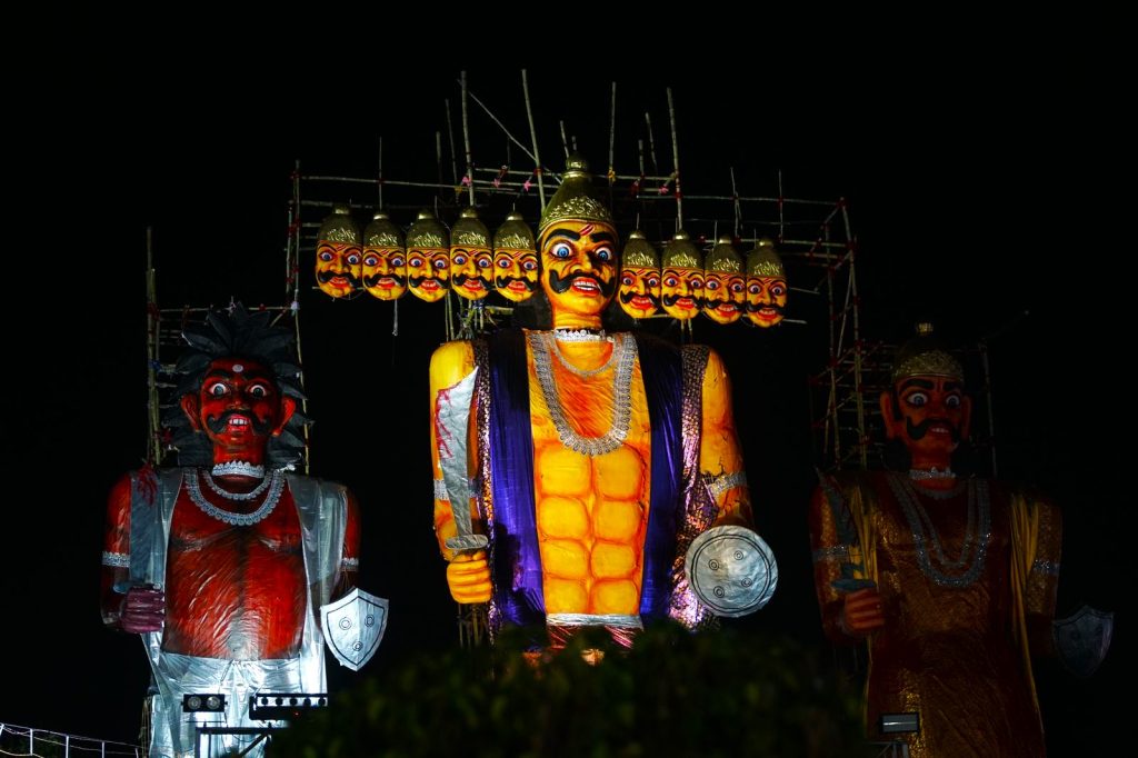 50-feet-tall Ravana effigy burnt on Dussehra organized by Salt Lake Sanskritik Sansad & Sanmarg at Central Park