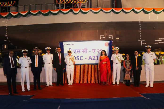 LAUNCH OF DSC A 21 (YARD 326) SECOND SHIP OF 05 x DIVING SUPPORT CRAFT (DSC) PROJECT ON 30 OCT 23 AT M/S TITAGARH RAIL SYSTEMS LIMITED (TRSL), KOLKATA