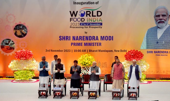 PM inaugurates the second edition of the Mega food event World Food India 2023 at Bharat Mandapam, in Pragati Maidan, New Delhi on November 03, 2023.
