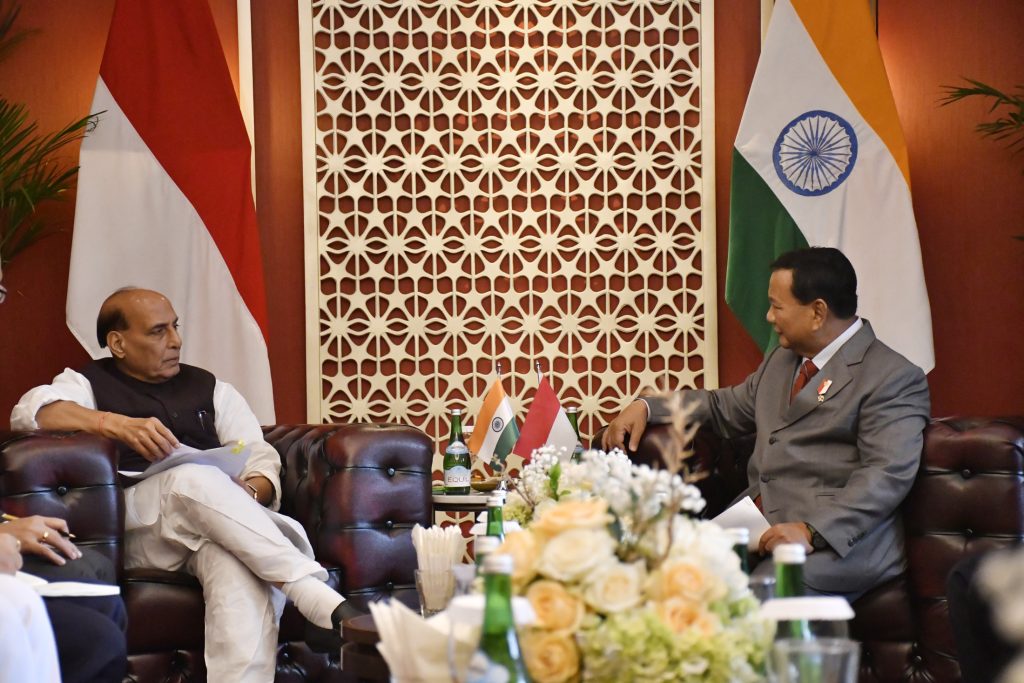 The Union Minister for Defence, Shri Rajnath Singh in a bilateral meeting with Defence Minister of Indonesia Mr Prabowo Subianto on the sidelines of 10th ASEAN Defence Ministers Meeting - Plus in Jakarta, Indonesia on November 16, 2023.