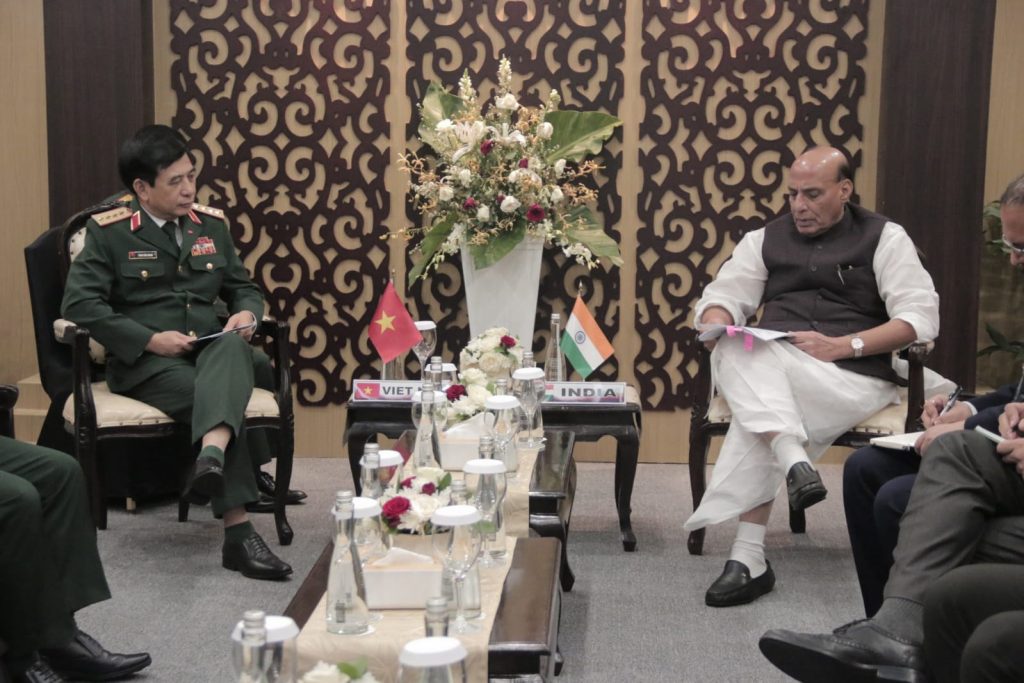The Union Minister for Defence, Shri Rajnath Singh in a bilateral meeting with the Minister of National Defence of Vietnam General Phan Van Giang on the sidelines of 10th ASEAN Defence Ministers Meeting - Plus in Jakarta, Indonesia on November 16, 2023.