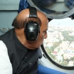 The Union Minister for Defence, Shri Rajnath Singh conducting an aerial survey of flood-affected areas in-and-around Chennai, Tamil Nadu on December 07, 2023.