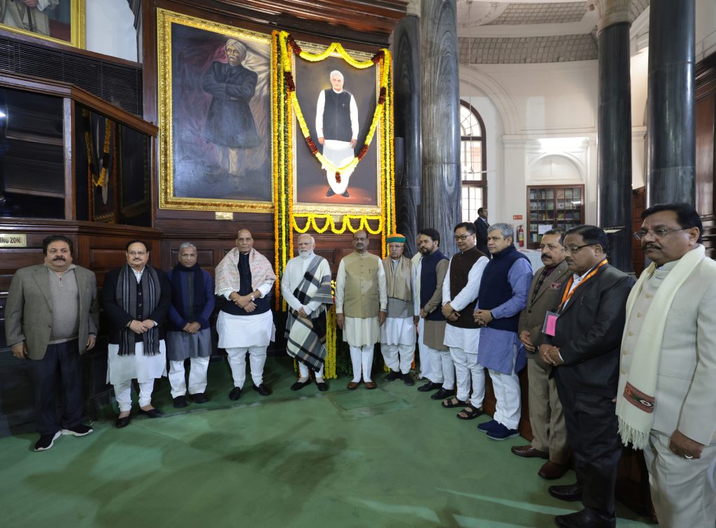 PM pays tribute to former PM, Shri Atal Bihari Vajpayee’s birth anniversary at Old Parliament Building, in New Delhi on December 25, 2023.
